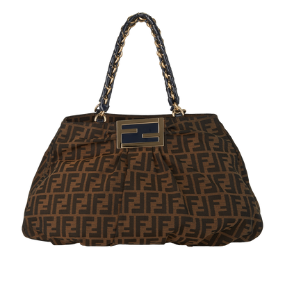 Large Mia, £420, Handbags, Brown/Navy, Canvas/Patent Leather, Front view